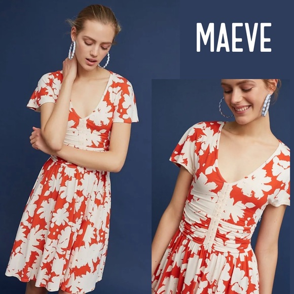 Maeve Dresses & Skirts - Maeve Anthropologie Stretchy Summer Breeze Dress Orange Floral Size Large